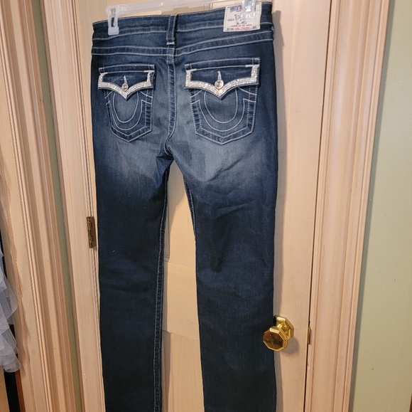 True Religion Denim - Misses sz 30 True Religion Jeans Crystal mesh pockets Slim Straight Stretch LN